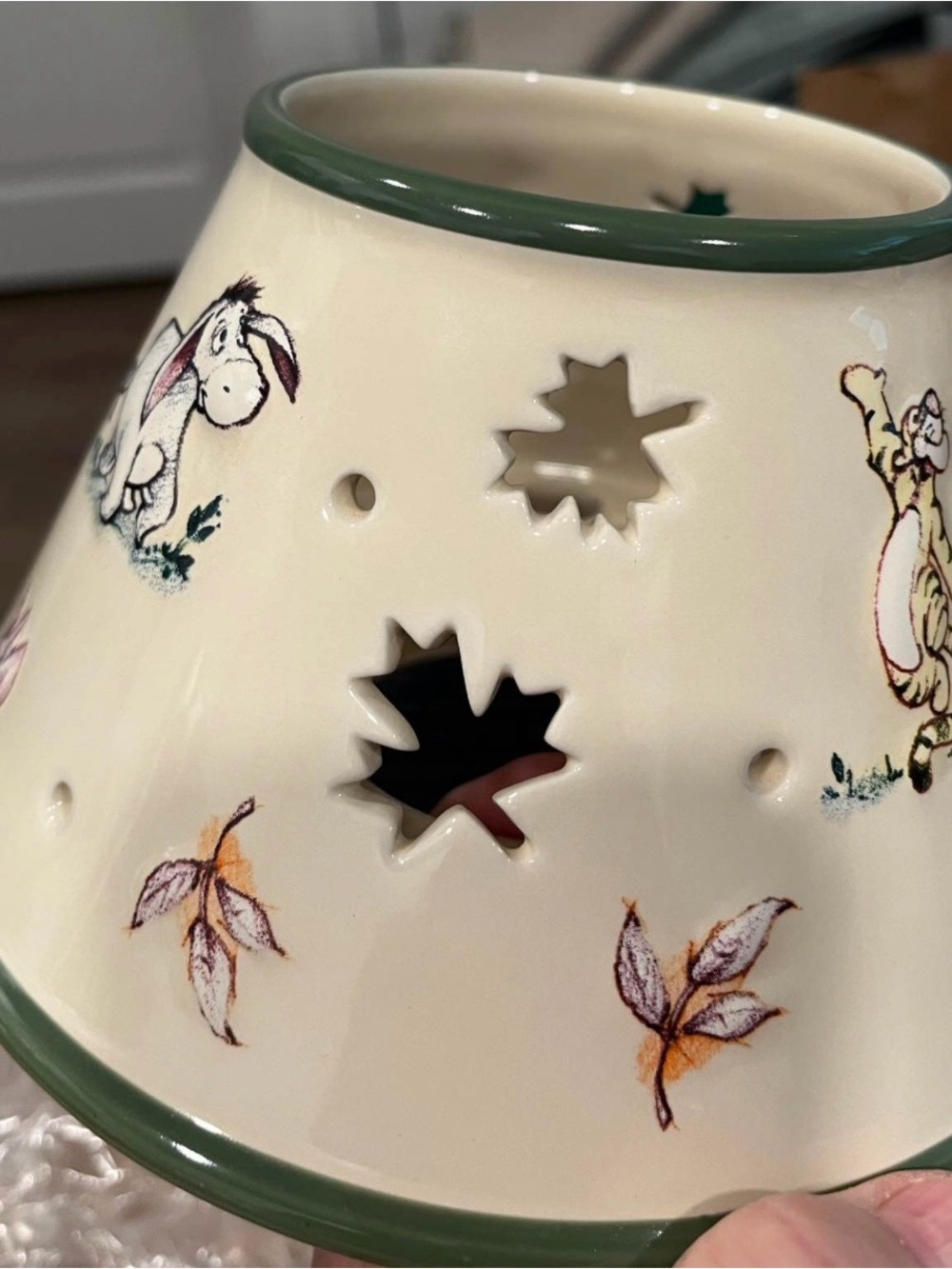 Disney Winnie the Pooh Ceramic candle shade - Cream with Green Trim